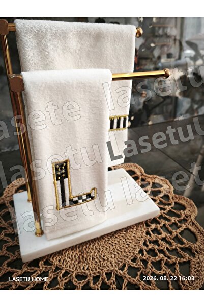 LASETU Checkered Letter L and Striped Kitchen Towels, Set of 2 (30X50)