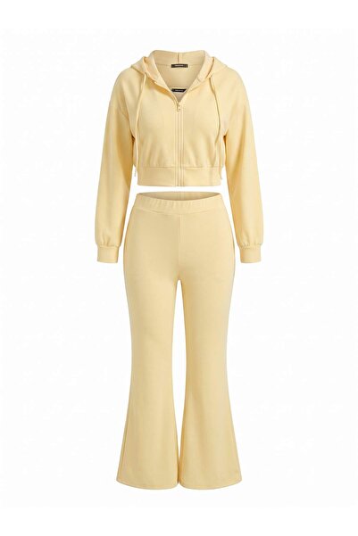 Trendyol Collection Light Yellow 3-Piece Straight Fitted/Fitted Flare Leg Sof...