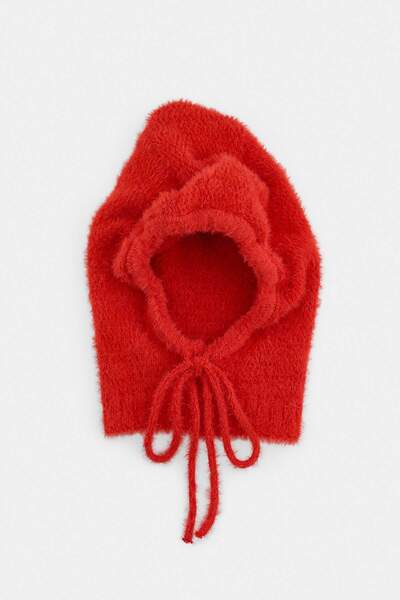 Trendyol Collection Red Soft Textured Anthracite Tie-Up Head-Wrapping Knitwea...