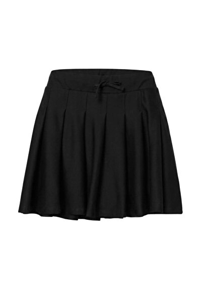 Trendyol Collection Black Tie-Detail Pleated Mini Length Interlock Tok Knitte...