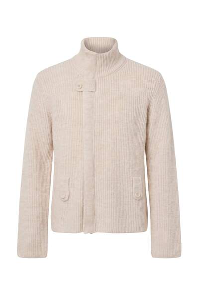Trendyol Collection Stone Soft Textured Stand Collar Buttoned Coatigan Knitwe...