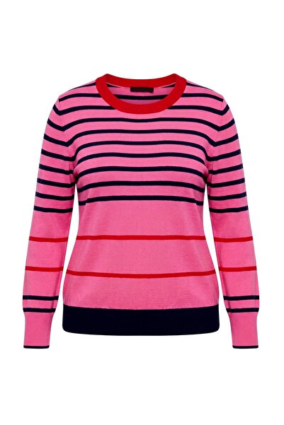 Trendyol Curve Pink Striped Special Yarn Basic Knitwear Sweater Tbbaw27An00049