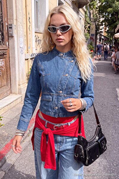 Trendyol Collection Blue Double-Breasted Denim Jacket Twoaw27Ce00030