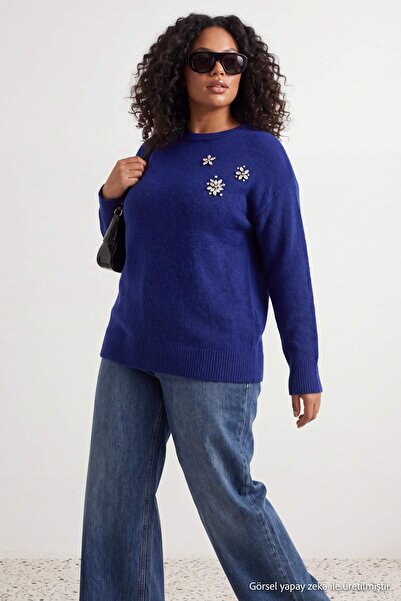 Trendyol Curve Saks Stone Detaillierter Strickpullover mit weichem Tragegefüh...