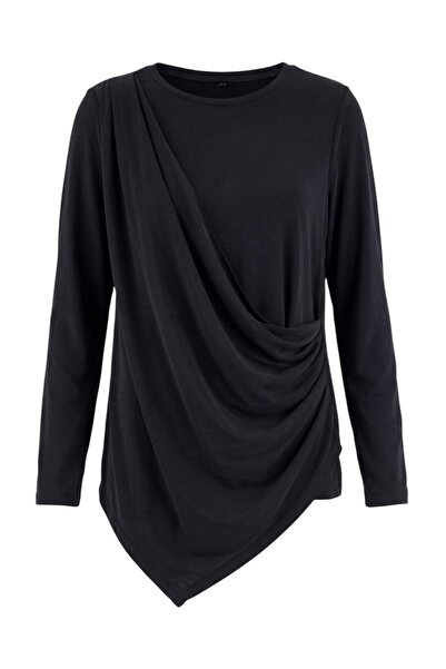 Trendyol Modest Anthracite Asymmetric Gathered Detail Modal Fabric Regular Kn...