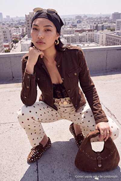 Trendyol Collection Multi-Colored Polka Dot Patterned High Waist Straight Jea...