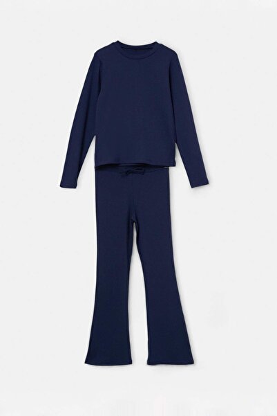 TRENDYOLKIDS Navy Blue Plain Knitted Bottom - Top Set Tkdaw26Au00010