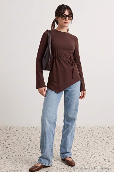 Trendyol Modest Brauner, regulär geschnittener, asymmetrischer Rock aus Inter...