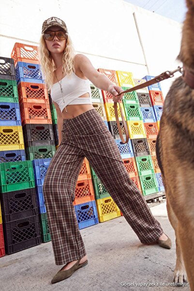 Trendyol Collection Multi-Colored Scarf Plaid Wide-Leg Trousers Twoss26Pl00140