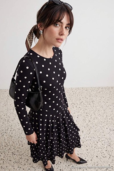 Trendyol Collection Multi-Colored Polka Dot Skater/Waist Opening Ruffle Unlin...