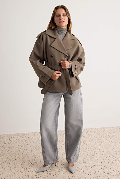 Συλλογή Trendyol Χακί Oversize Καμπαρντίνα με Ζώνη TWOAW27TR00030