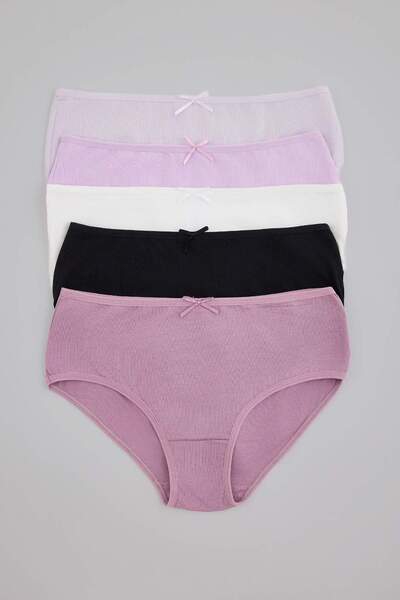 Trendyol Collection Black-Multicolor 5-Piece Single Jersey Plain Slip Panties...