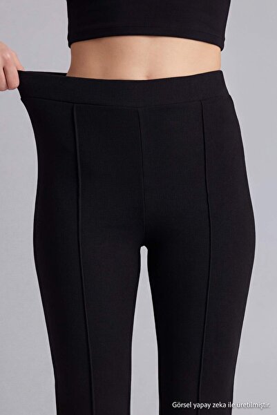 Trendyol Collection Black Flare/Spanish Leg Scuba Crepe Knitted Trousers Twoa...