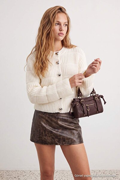 Trendyol Collection Ecru Soft Textured Wide Fit Knit Detailed Knitwear Cardig...