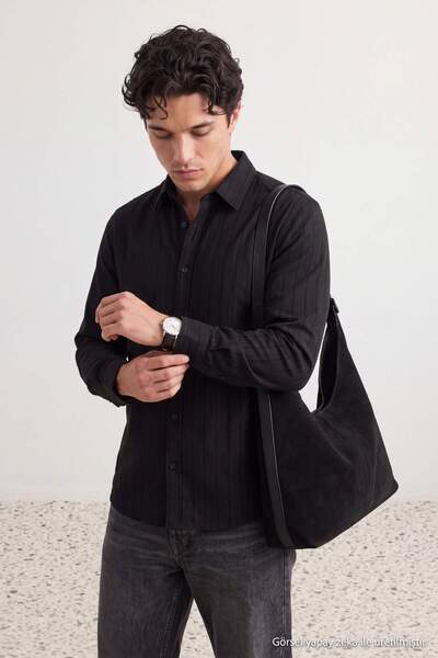 Trendyol Collection Black Regular Striped Men's Shirt Tmnaw27Go00024