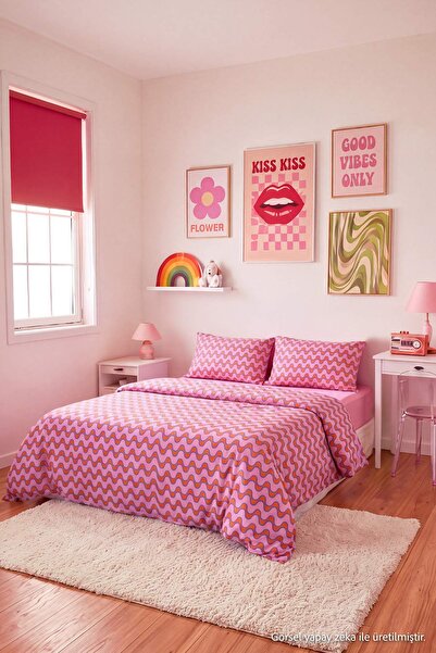 TRENDYOLMİLLA HOME Double Retro Themed Elastic Sheet Duvet Cover Set Tphaw27C...