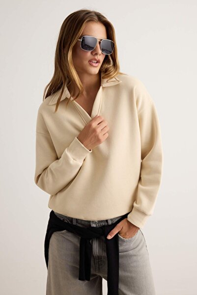 Trendyol Collection Pulover tricotat cu guler în V, cu fleece la interior, cr...