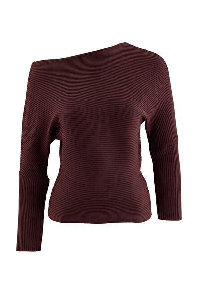 Trendyol Collection Plum Soft Textured Waist-Fitted/Bluzan Knitwear Sweater T...
