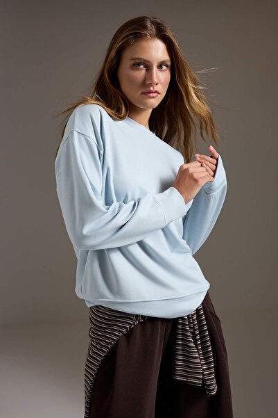 Συλλογή Trendyol Ανοιχτό μπλε Soft Touch Oversize/Φαρδιά Γραμμή Πλεκτό Φούτερ...