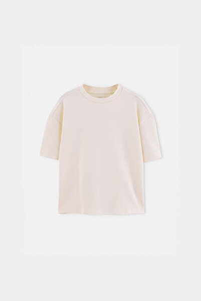 TRENDYOLKIDS Ecru Plain Knitted T-Shirt Tkdss26Ts00085