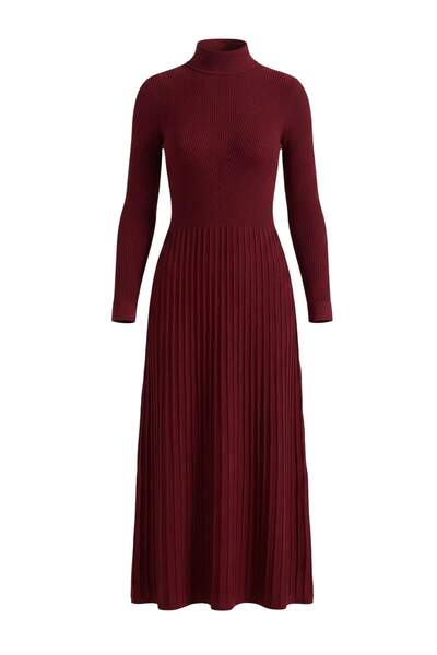 Trendyol Modest Βουργουνδί χρώματος ίσιο πλεκτό φόρεμα με ζώνη σε γραμμή Α γι...