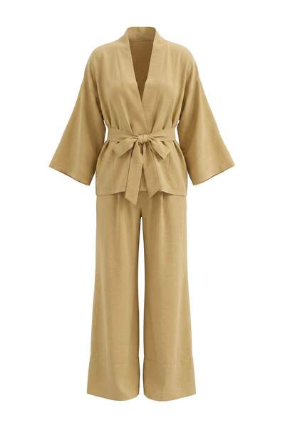 Trendyol Modest Mink Oversize Linen Aerobin Plain Woven Under&Over Garment Se...