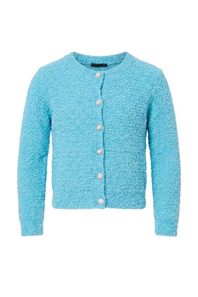 Trendyol Kollektion Hellblaue, strukturierte Strickjacke mit Rundhalsausschni...