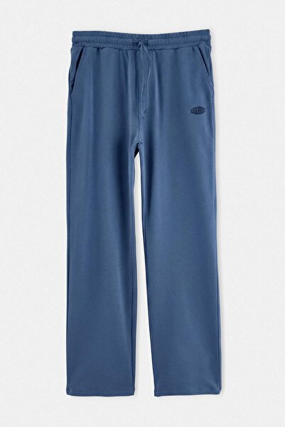 Trendyol Collection Indigo Straight Fit Slogan Embroidered Knitted Sweatpants...