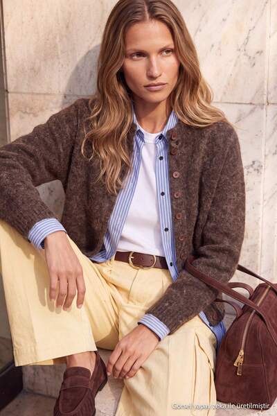 Trendyol Collection Wardrobe Essentials Brown Wool Soft Textured Oversize Hig...