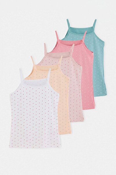 TRENDYOLKIDS Multi-Colored 5-Piece Cotton Flexible Girls' Knitted Undershirt ...