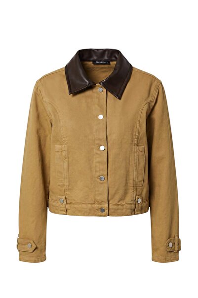 Trendyol Collection Khaki Collar Detailed Trucker Denim Jacket Twoaw27Ce00041