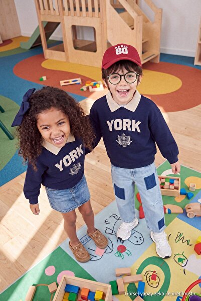 TRENDYOLKIDS Navy Blue Boys/Girls Embroidered Polo Collar Thick/Fleece Lined ...