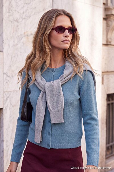 Trendyol Collection Wardrobe Essentials Blue Crew Neck Soft Basic Knitwear Ca...