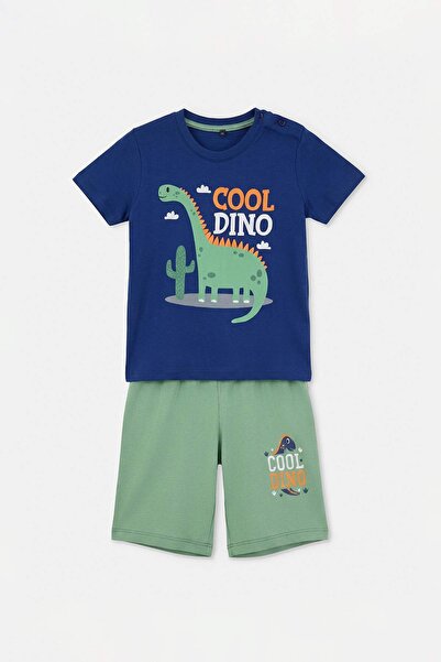 TRENDYOLKIDS Dark Green Printed Knitted Bottom - Top Set Tkdss26Au00104