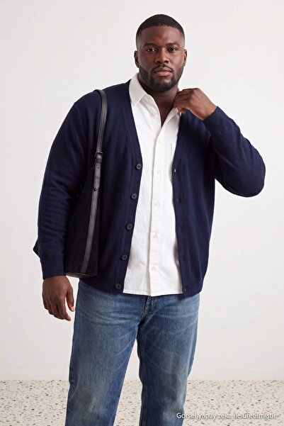 Trendyol Collection Cardigan drept cu decolteu în V, albastru marin, mărime m...
