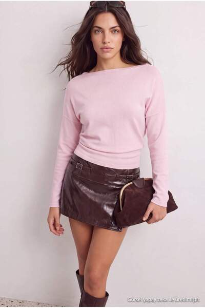 Trendyol Collection Pink Premium Yarn/Special Yarn Boat Neck Fitted Knitwear ...