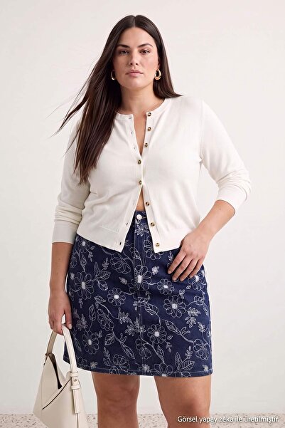 Trendyol Curve Dark Blue Denim Large Size Skirt
