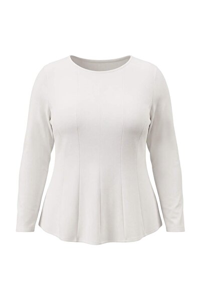 Trendyol Curve Ecru Interlock Knitted Plus Size Blouse Tbbaw26Af00117