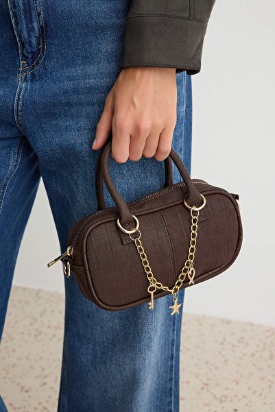 TRENDYOL SHOES Brown Chain Charm Detailed Women's Mini Shoulder Bag Takaw27Oc...
