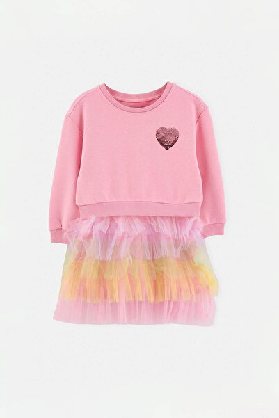 TRENDYOLKIDS Pink Midi Printed Knitted Dress Tkdaw27El00013