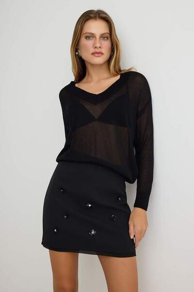 Trendyol Collection Black Accessory Detailed Mini Woven Skirt Tpraw27Et00009