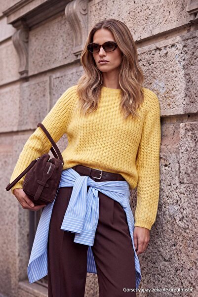 Trendyol Collection Wardrobe Essentials Yellow Soft Textured Knitwear Sweater...