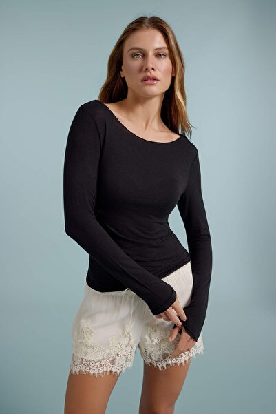 Trendyol Collection Black Cashmere Blended Ultra Light Transparent Fitted Boa...