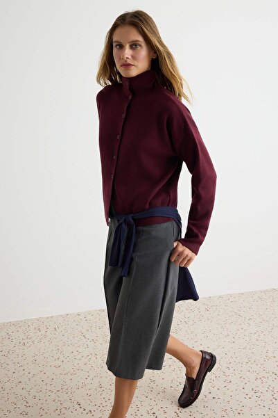 Trendyol Collection Burgundy Soft Stand Collar Low Sleeve Basic Knitwear Card...