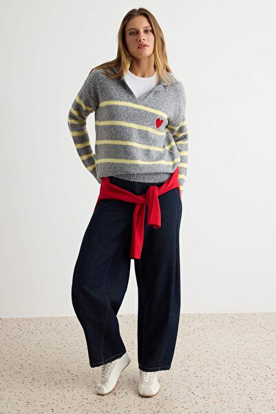 Trendyol Collection Anthracite Soft Textured Ribbed Collar Knitwear Sweater T...