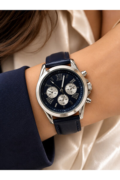 Weluxa Women's Wristwatch with Navy Blue Leather Strap, Casual and Stylish Co...