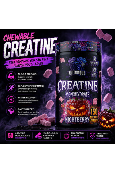 Grimsupps CREATINE MONOHYDRATE 150 Çiğneme Chewable Tablet 30 Servis