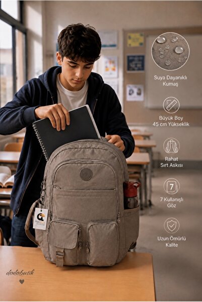 DodoButik Large Size Rain-Resistant Fabric Multi-Pocket Lightweight Backpack ...