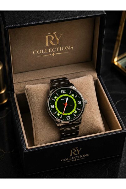 rycollections ساعة رجالية من طراز تشوبرز بمينا أخضر وحزام فضي