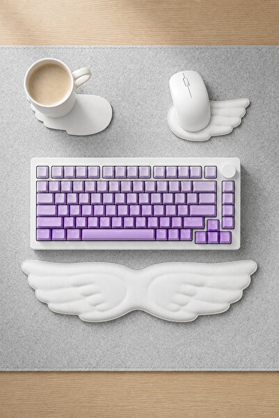 GoLite 3 Parça Melek Kanat Şekilli Klavye ve Mouse Bilek Desteği Seti Ergonomik Memory Foam Kaymaz Tabanlı Yastık